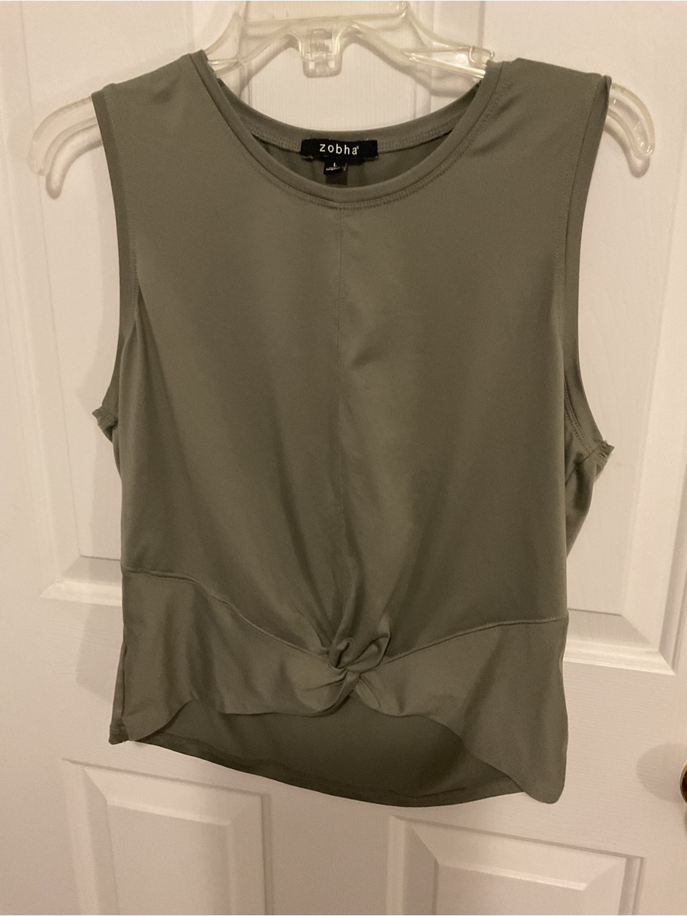 Zobha Sage Green Knot-Front Sleeveless Tank
